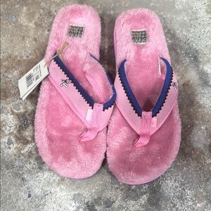 Sanuk Geateful Dead Fuzzy Flip Flops with Blue Accents